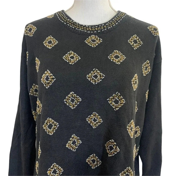 Victoria Women Beaded Sweater 1XL Gold Diamond Shape Embellishments - Picture 2 of 6